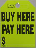 Mirror Hang Tags -  Yellow -  Buy Here / Pay Here