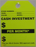 Mirror Hang Tags - Flourescent Yellow -  Cash Investment /  Per Month
