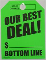 Mirror Hang Tags - Fluorescent  Green - Our Best Deal - Bottom Line